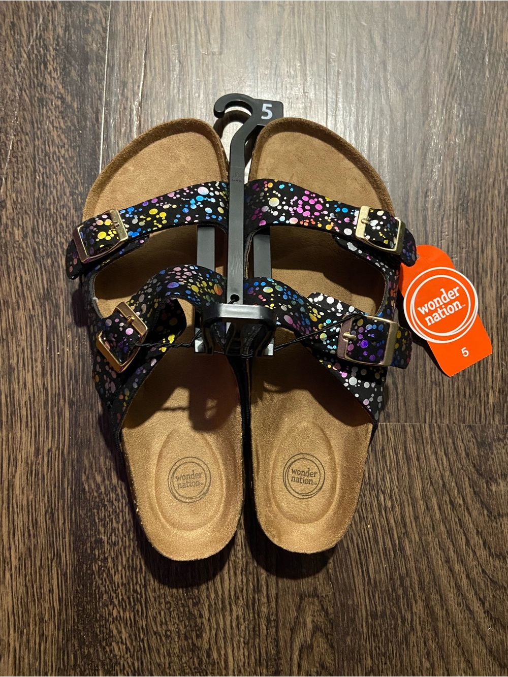 wonder nation Black Sandals with Multicolor Dot Print